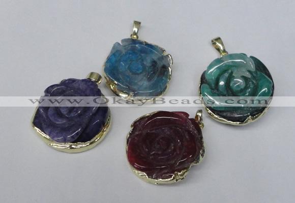 NGP1696 28*30mm - 30*32mm carved flower agate gemstone pendants