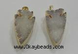 NGP1750 20*30mm - 25*50mm arrowhead druzy agate gemstone pendants