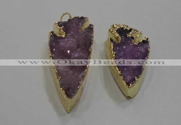 NGP1751 20*30mm - 25*50mm arrowhead druzy agate gemstone pendants