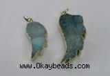 NGP1803 35*40mm - 45*50mm wing-shaped plated druzy agate pendants