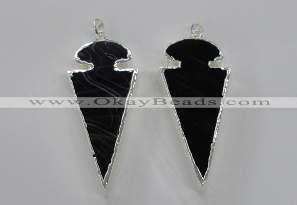 NGP1807 25*60mm - 30*65mm arrowhead black agate pendants