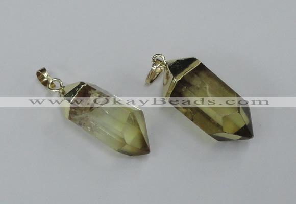 NGP1900 12*30mm - 15*35mm faceted nuggets lemon quartz pendants