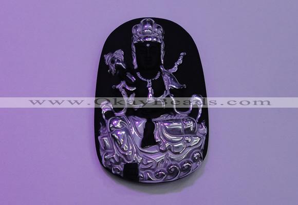 NGP2033 40*65mm carved silver plated matte black obsidian pendants