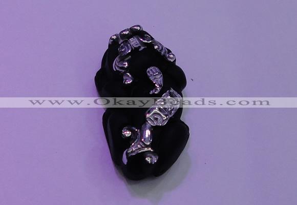 NGP2046 15*20*40mm carved silver plated matte black obsidian pendants