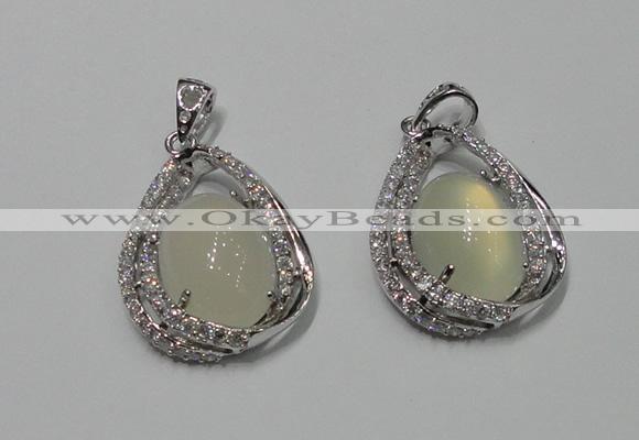 NGP2126 22*30mm agate gemstone pendants with crystal pave alloy settings