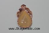 NGP2139 25*45mm agate gemstone pendants with crystal pave alloy settings