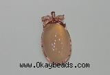 NGP2141 24*47mm agate gemstone pendants with crystal pave alloy settings