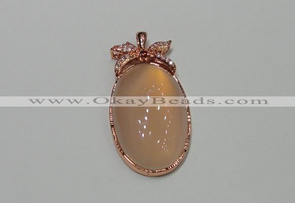 NGP2141 24*47mm agate gemstone pendants with crystal pave alloy settings