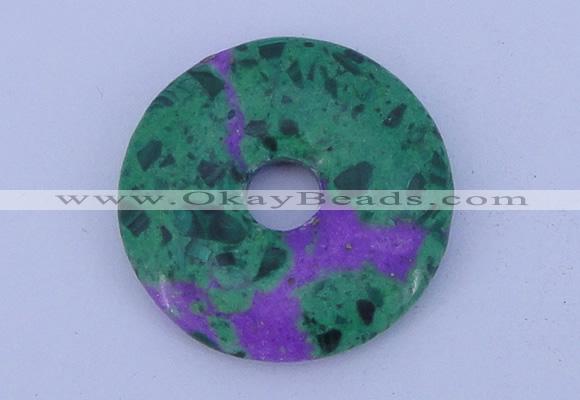 NGP223 5*30mm synthetic ruby zoisite & malachite gemstone donut pendant