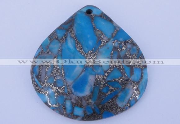 NGP237 40*40mm dyed golden turquoise & pyrite gemstone pendants