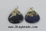 NGP2624 40*45mm flat teardrop lapis lazuli gemstone pendants wholesale