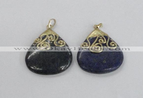 NGP2624 40*45mm flat teardrop lapis lazuli gemstone pendants wholesale