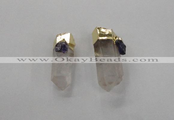 NGP2634 15*30mm - 18*40mm sticks white crystal & amethyst pendants