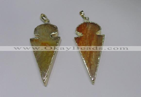 NGP2646 25*48mm - 28*54mm arrowhead agate pendants wholesale