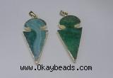 NGP2650 25*48mm - 28*54mm arrowhead agate pendants wholesale