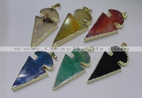 NGP2652 25*48mm - 28*54mm arrowhead agate pendants wholesale