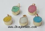 NGP2671 14mm - 15mm coin druzy quartz gemstone pendants