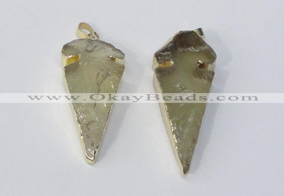 NGP3028 15*35mm – 20*50mm arrowhead lemon quartz gemstone pendants