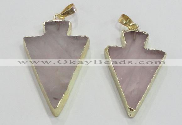 NGP3038 20*35mm – 25*40mm arrowhead rose quartz pendants