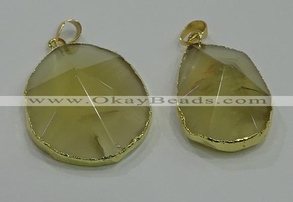 NGP3063 25*35mm – 35*45mm freeform lemon quartz pendants