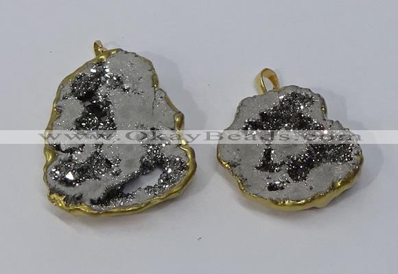 NGP3145 25*35mm - 40*50mm freeform plated druzy agate pendants