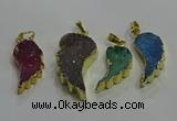 NGP3436 15*25mm - 18*35mm wing-shaped druzy agate gemstone pendants