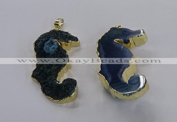 NGP3534 22*58mm - 25*55mm seahorse agate gemstone pendants