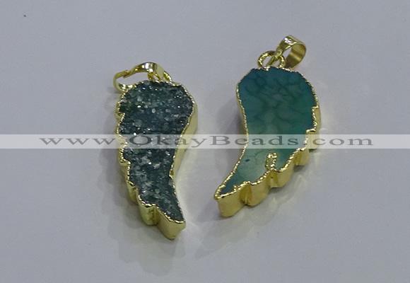 NGP3608 15*30mm - 18*40mm wing-shaped druzy agate pendants