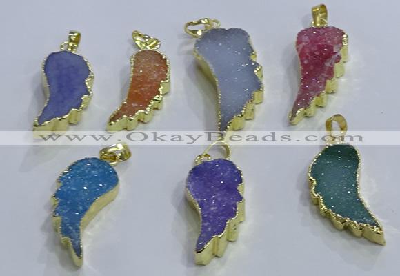 NGP3610 15*30mm - 18*40mm wing-shaped druzy agate pendants