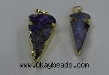 NGP3614 15*30mm - 20*40mm arrowhead druzy agate pendants