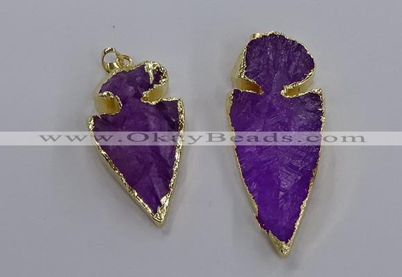 NGP3814 25*45mm - 30*60mm arrowhead dyed white crystal pendants