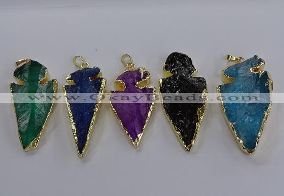 NGP3819 25*45mm - 30*60mm arrowhead dyed white crystal pendants