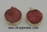 NGP4058 28mm – 30mm flat round druzy quartz pendants wholesale