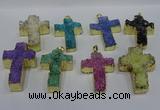 NGP4180 30*48mm - 32*50mm cross druzy quartz pendants wholesale