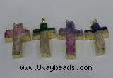 NGP4182 30*48mm - 32*50mm cross druzy quartz pendants wholesale