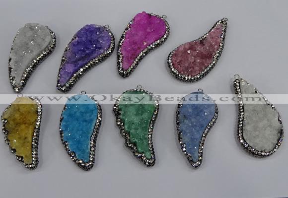 NGP4321 20*40mm - 25*50mm wing-shaped druzy quartz pendants