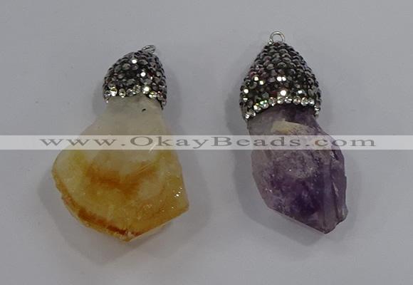 NGP4328 18*35mm - 20*40mm nuggets druzy amethyst & citrine pendants