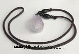 NGP5587 Lavender amethyst nugget pendant with nylon cord necklace