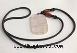 NGP5594 Rose quartz rectangle pendant with nylon cord necklace