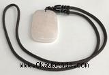 NGP5595 Rose quartz rectangle pendant with nylon cord necklace