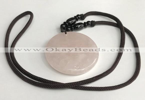 NGP5598 Rose quartz oval pendant with nylon cord necklace