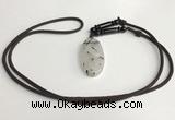 NGP5601 Black rutilated quartz oval pendant with nylon cord necklace