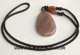 NGP5609 Strawberry quartz flat teardrop pendant with nylon cord necklace