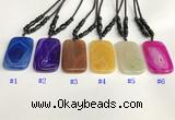 NGP5647 Agate rectangle pendant with nylon cord necklace