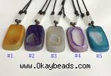 NGP5652 Agate rectangle pendant with nylon cord necklace