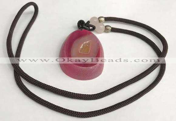 NGP5653 Agate flat teardrop pendant with nylon cord necklace