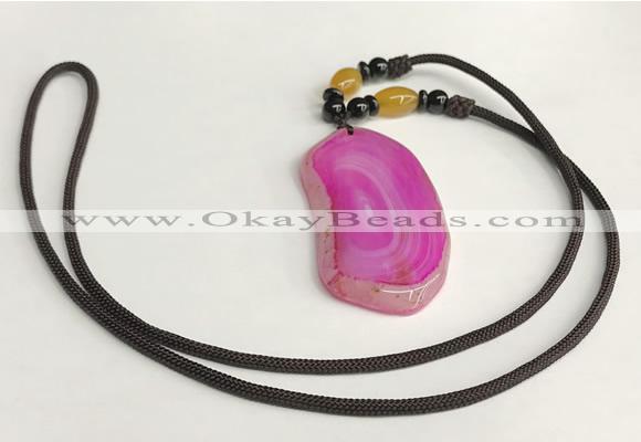 NGP5658 Agate freeform pendant with nylon cord necklace