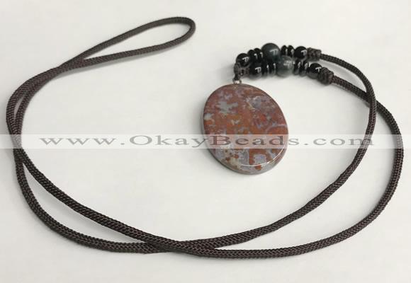 NGP5695 Agate oval pendant with nylon cord necklace