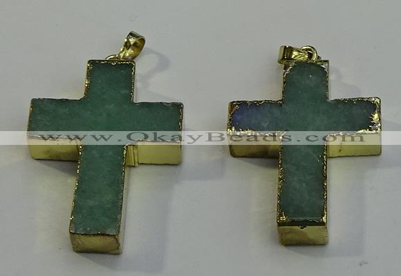 NGP6037 30*40mm - 35*45mm cross green aventurine pendants