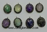 NGP6105 20*25mm - 22*30mm oval mixed gemstone pendants wholesle